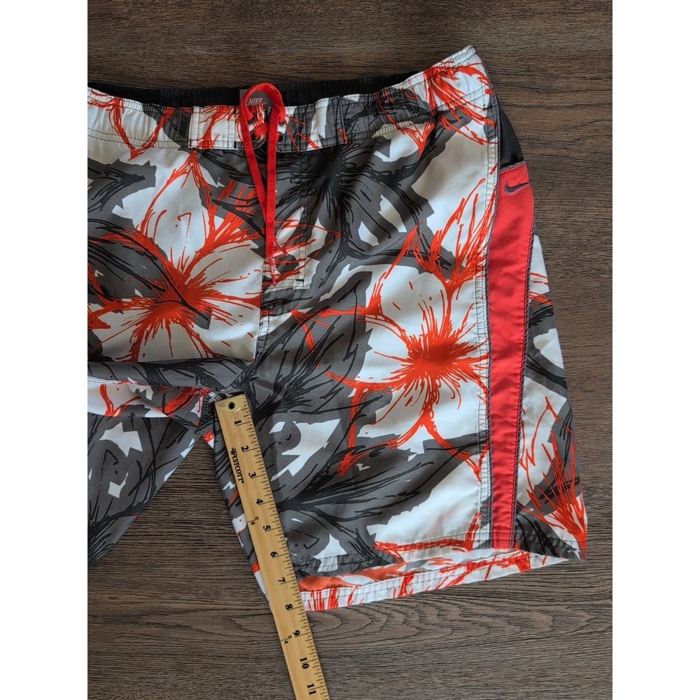 Nike Swim Mens Board Shorts Floral Tropical Print Orange Grey White Size Medium - Picture 14 of 14